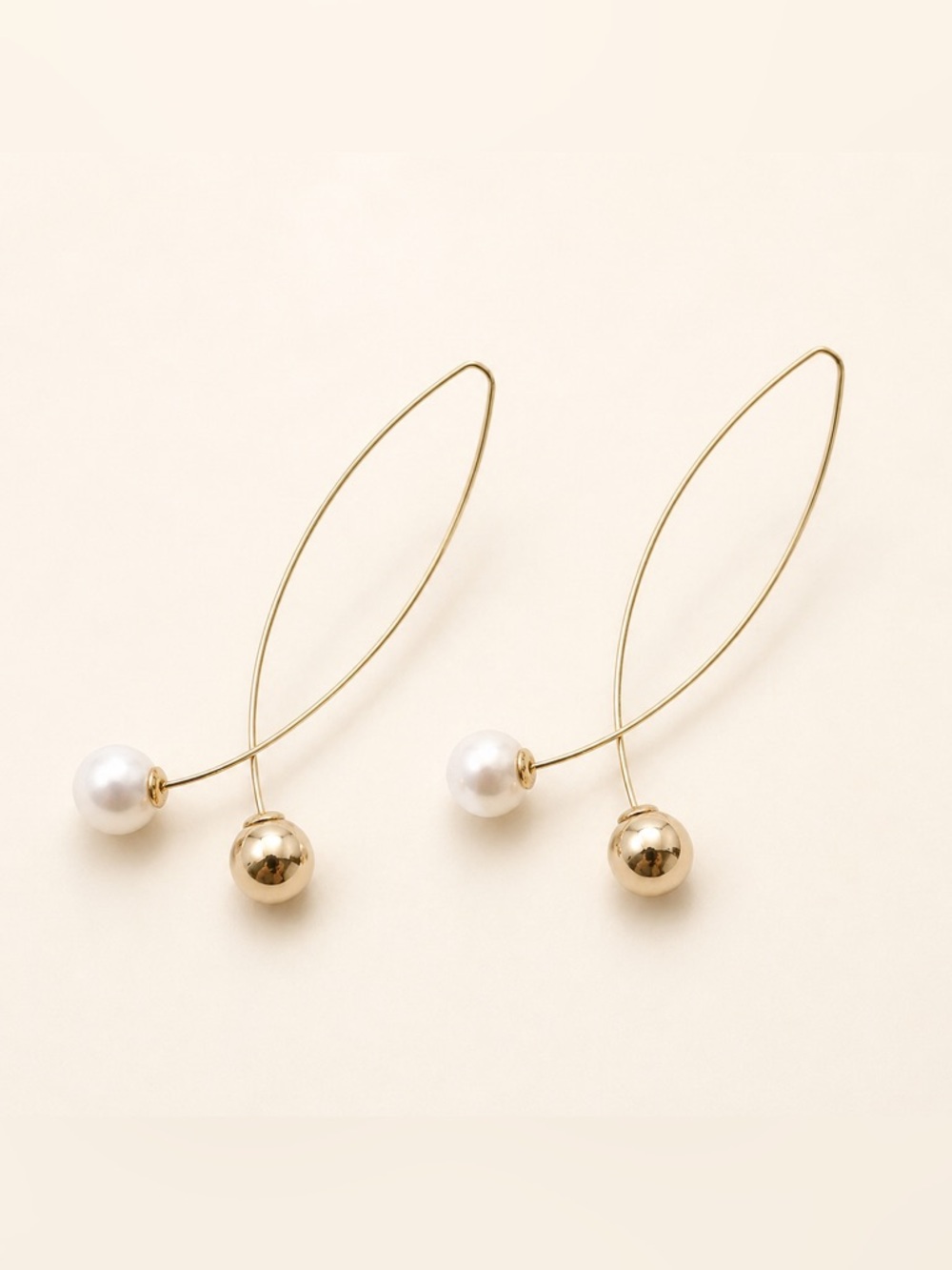 Gold Tone Fish Hook Earrings Imitation Pearl and Gold Ball Lightweight Earrings - Picture 2 of 9